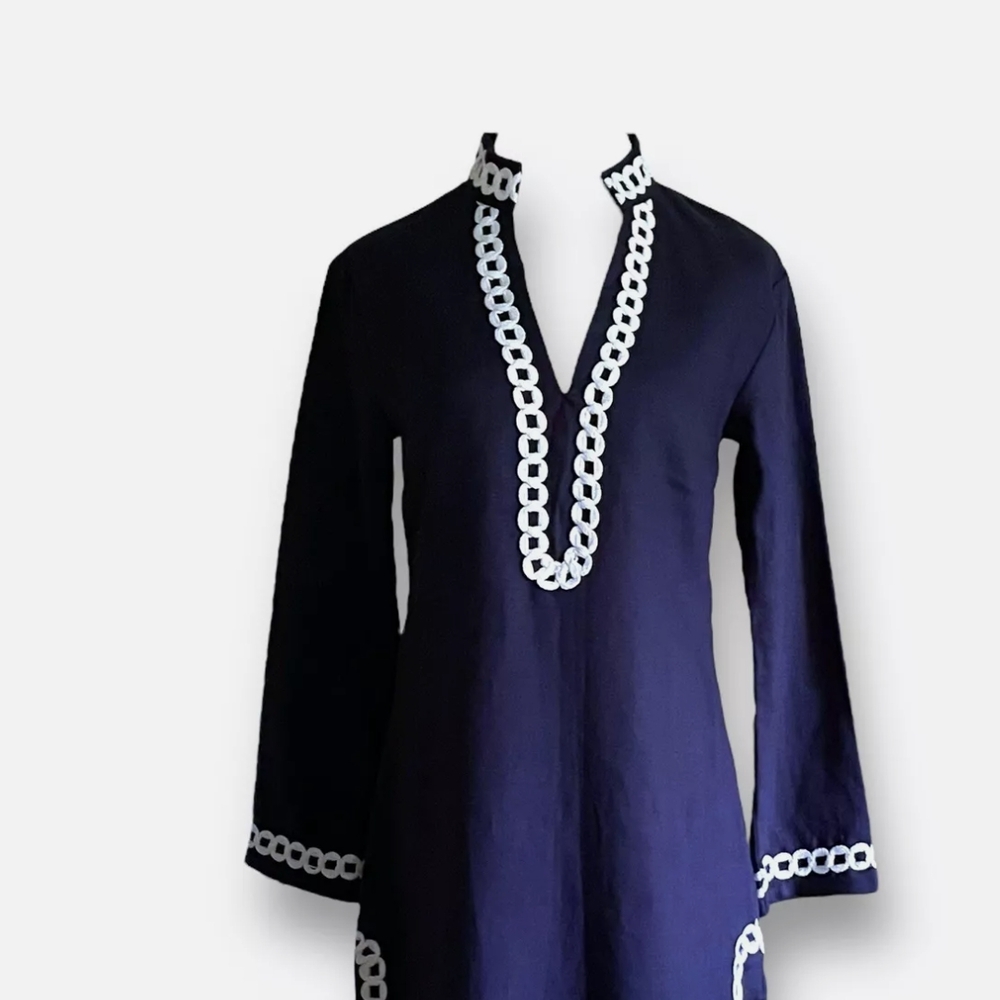 Sail To Sable Navy linen Tunic Dress with White Trim NwT - Picture 5 of 10